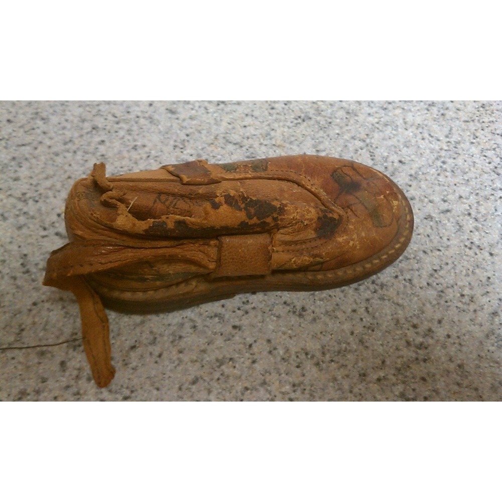 Leather baby shoe, vintage leather baby shoe, baby shoe for vignette